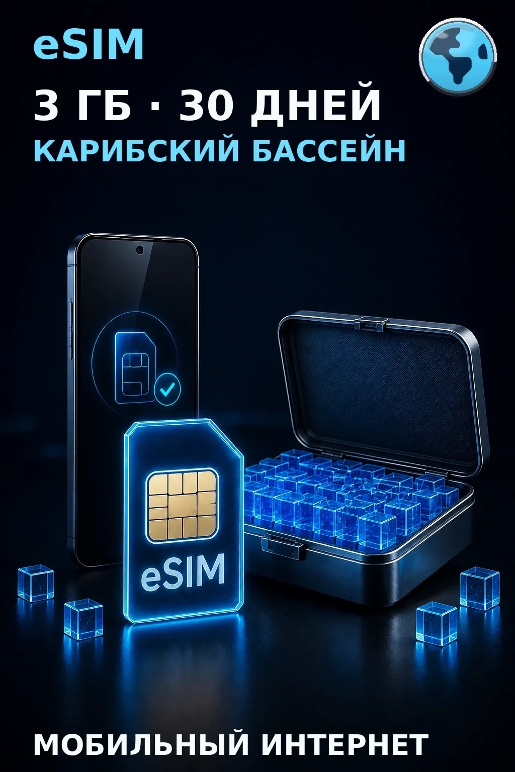 eSIM Карибский Бассeйн — 3 ГБ, 30 дней — интернет