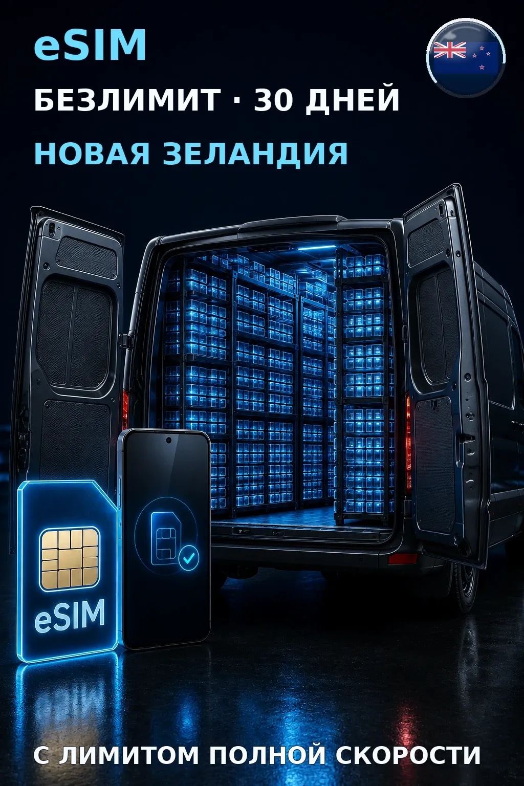 eSIM Новая Зеландия — БЕЗЛИМИТ, 30 дней — интернет