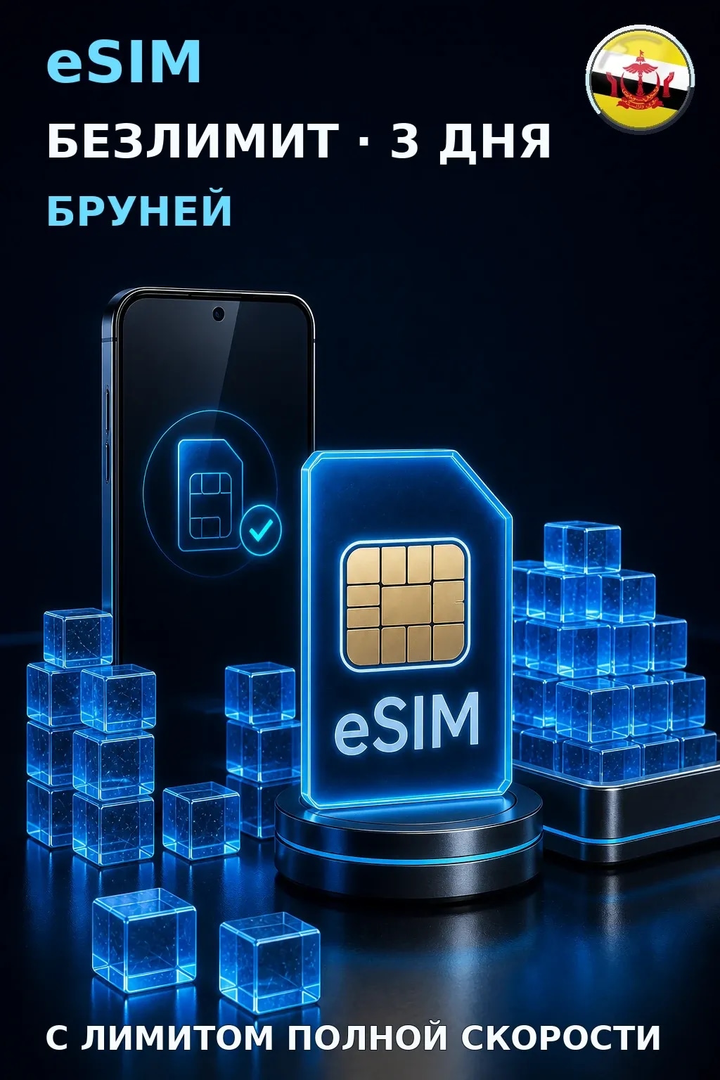 eSIM Бруней — БЕЗЛИМИТ, 3 дня — интернет