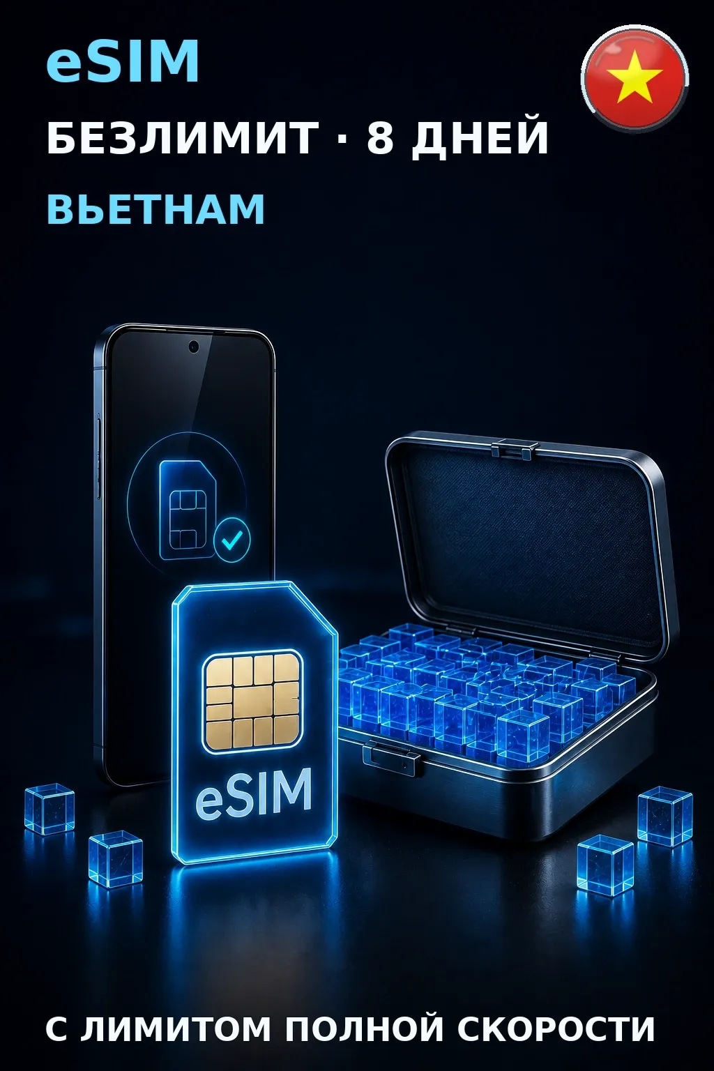 eSIM Вьетнам — БЕЗЛИМИТ, 8 дней — интернет