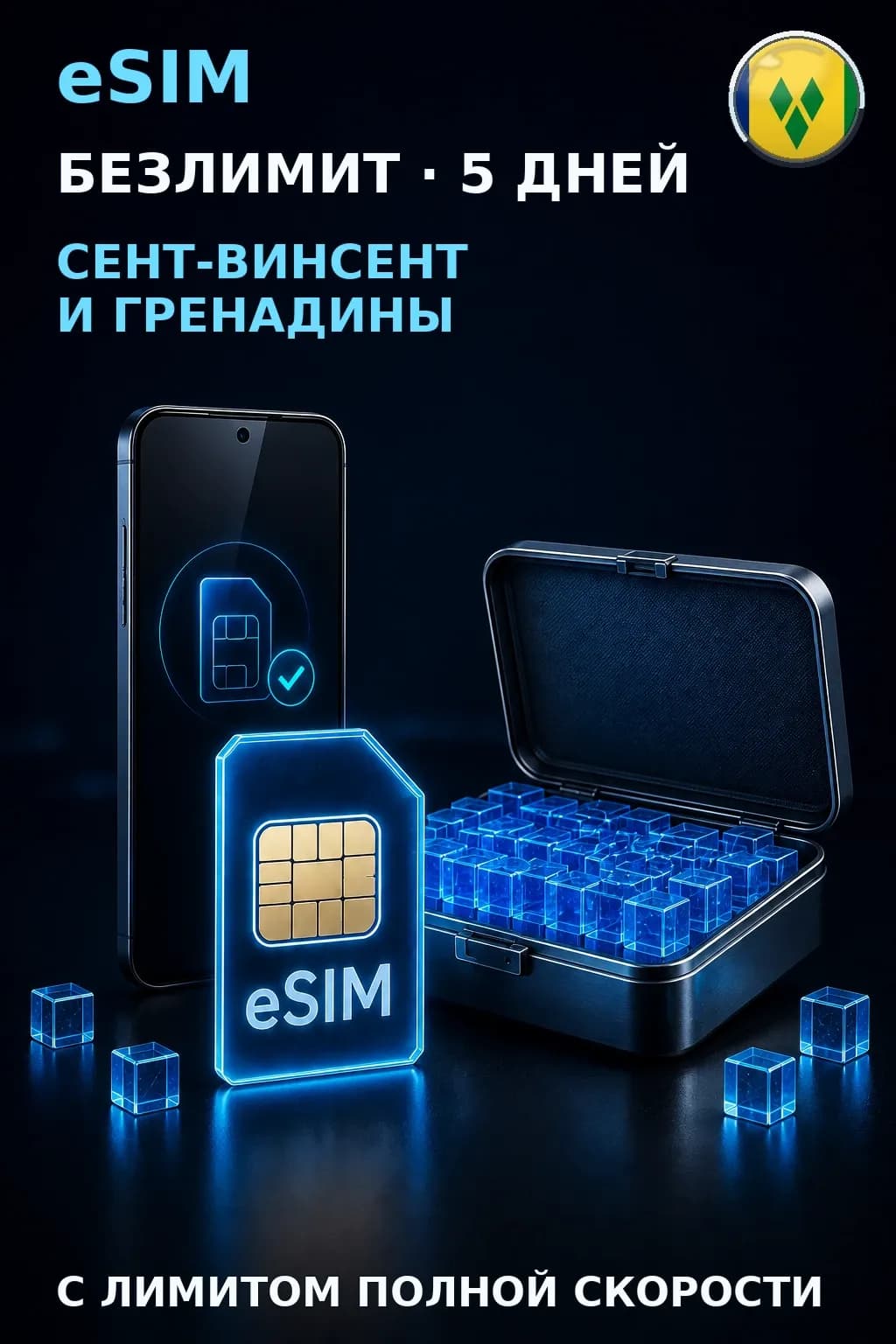eSIM Сент-Винсент и Гренадины — БЕЗЛИМИТ, 5 дней — интернет